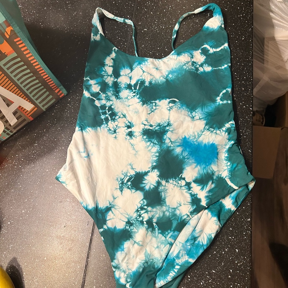 Lulu's Teal and White Tie-Dye One Piece Swimsuit